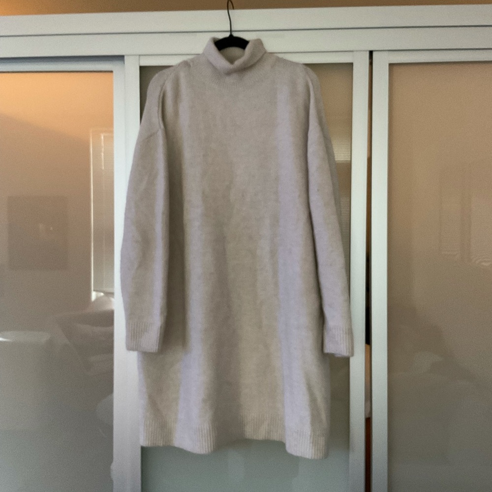Cream turtleneck sweater dress